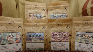 7 cafés de spécialité pur arabica grains ou moulu. Traçable, éthique, qualité gustative. Arlo's Coffee, artisan torréfacteur à Rambouillet