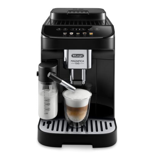 Magnifica Evo, broyeur espresso DeLonghi , coloris noir- Bac à grain capacité 250g -panneau de commande tactile avec icônes colorés est intuitif et simple d’utilisation, 3 recettes café en accès direct, buse vapeur cappuccino. En vente chez Arlo’s Coffee, artisan torréfacteur de café de spécialité situé à Rambouillet dans les Yvelines, ile de France. Un coffret de café en grain offert avec l’achat de la machine.