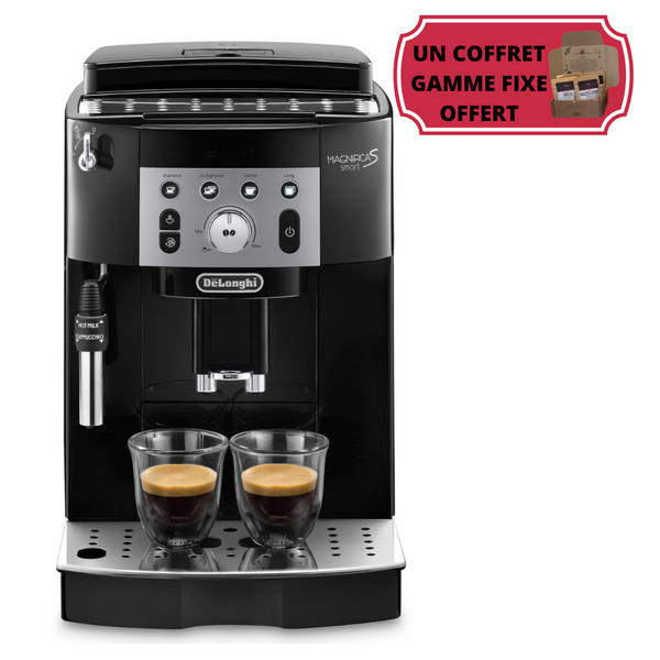 Broyeur expresso De'Longhi - Magnifica S Smart - Machine automatique à grain adaptée pour un usage domestique et destinée aux particuliers comme aux professionnels ! Vous ne savez pas quelle machine à café choisir ? Arlo's Coffee, artisan torréfacteur à Rambouillet, vous accompagne pour trouver la machine qui vous correspond ! Un coffret de café éthique en grain pur arabica offert avec l’achat de la machine.