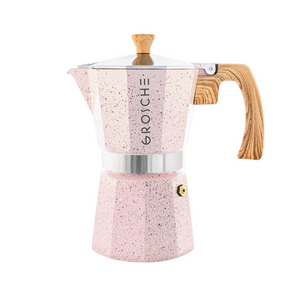 Cafetière à l'italienne milano stone Grosche - couleur rose - 6 tasses 275ml, Arlo's Coffee, atelier de torréfaction, torréfacteur de café de spécialité situé dans les Yvelines, ile de france, Brulerie à Rambouillet, café en grains et café moulu