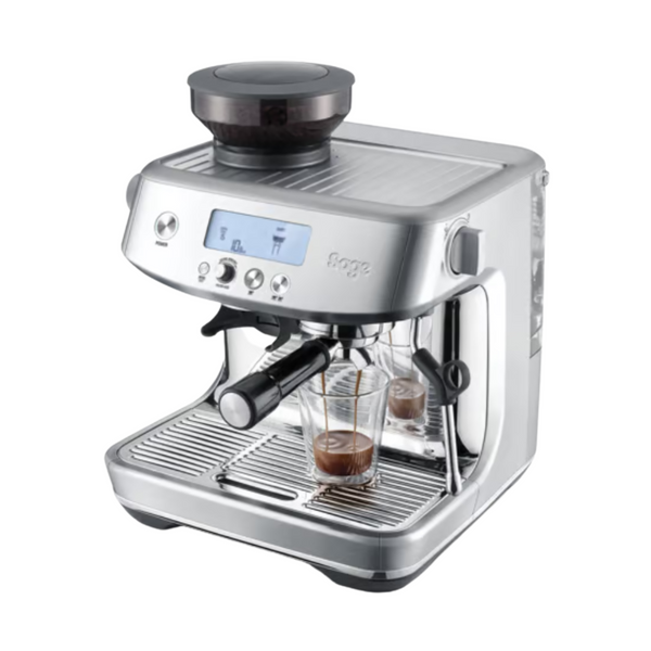 The Barista Pro Machine expresso avec broyeur. Réservoir d'eau 2 L - Trémie à grains 250 g - Contrôle volumétrique 1 et 2 tasses - paniers filtres à simple et double paroi (1 et 2 tasses), système The Razor, pichet à lait en acier inox de 480 ml, kit de nettoyage et filtre à eau - Coloris Inox Brossé. ARLO'S COFFEE artisan torréfacteur à Rambouillet (Yvelines) vous accompagne pour choisir votre machine à grain espresso broyeur. Découvrez également notre café éthique en grain ou moulu et 100% arabica !