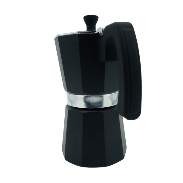 Cafetière à l'italienne milano moka de la marque Grosche - couleur noire - Version 6 tasses 275ml, Disponible chez Arlo's Coffee, atelier de torréfaction, torréfacteur de café de spécialité situé dans les Yvelines, ile de france, café en grain et café moulu.