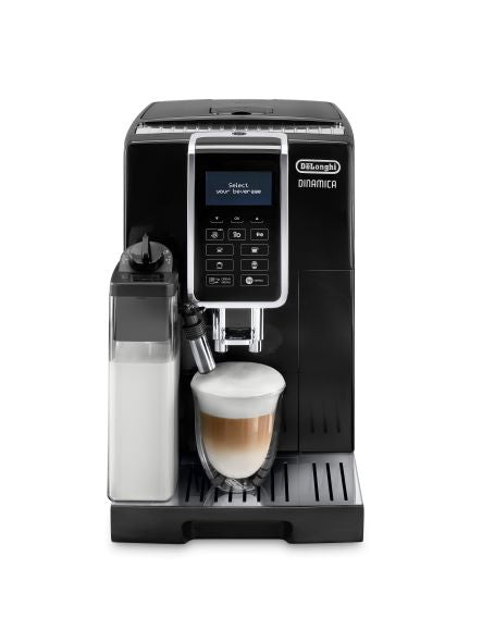 Machine DE’LONGHI Dinamica FEB3555.B - broyeur expresso connecté, coloris noir plastique, panneau de commande intuitif avec écran couleur tactile, 6 recettes café dont 4 en accès direct. Machine adaptée pour l’usage à domicile, En vente chez Arlo’s Coffee, artisan torréfacteur de café de spécialité situé à Rambouillet dans les Yvelines, ile de France. Un coffret de café en grain offert avec l'achat d'une machine.