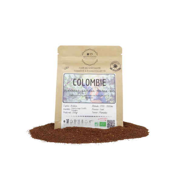 Café de spécialité de Colombie, pur arabica, grain ou moulu arrivé par voilier. Notes naturelles de fruits jaunes et amandes. Café éthique et responsable, préserve l'environnement et le producteur, en lui assurant une juste rémunération. Arlo's Coffee, artisan torréfacteur à Rambouillet, dans les Yvelines.