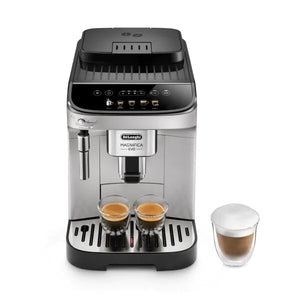Magnifica Evo, broyeur espresso DeLonghi , coloris Noir Argenté- panneau de commande tactile avec icônes colorés est intuitif et simple d’utilisation, 3 recettes café en accès direct, buse vapeur cappuccino. En vente chez Arlo’s Coffee, artisan torréfacteur de café de spécialité situé à Rambouillet dans les Yvelines, ile de France. Un coffret de café en grain offert avec l’achat de la machine.