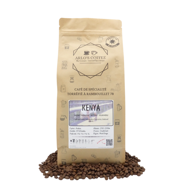 Voici Nyeri, un café du Kenya de notre gamme éphémère. Café de spécialité aux notes naturelles d'agrumes, baies et d'épices, pur arabica équitable, en grains ou moulu, éthique et durable. Fraîchement torréfié par Arlo's Coffee, artisan à Rambouillet, dans les Yvelines.