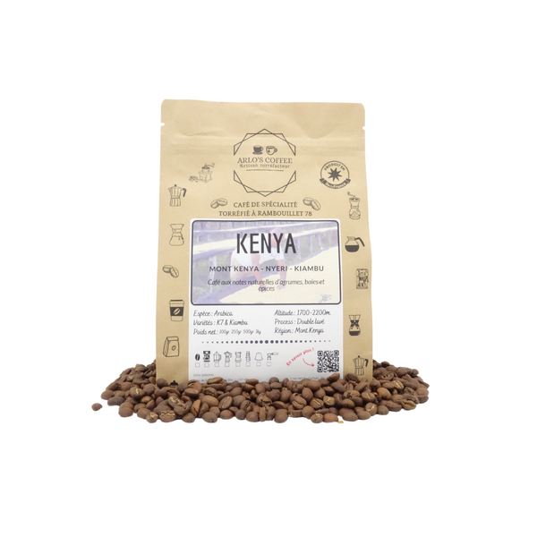 Voici Nyeri, un café du Kenya de notre gamme éphémère. Café de spécialité aux notes naturelles d'agrumes, baies et d'épices, pur arabica équitable, en grains ou moulu, éthique et durable. Fraîchement torréfié par Arlo's Coffee, artisan à Rambouillet, dans les Yvelines.