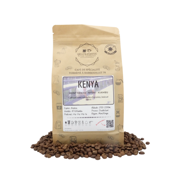 Voici Nyeri, un café du Kenya de notre gamme éphémère. Café de spécialité aux notes naturelles d'agrumes, baies et d'épices, pur arabica équitable, en grains ou moulu, éthique et durable. Fraîchement torréfié par Arlo's Coffee, artisan à Rambouillet, dans les Yvelines.