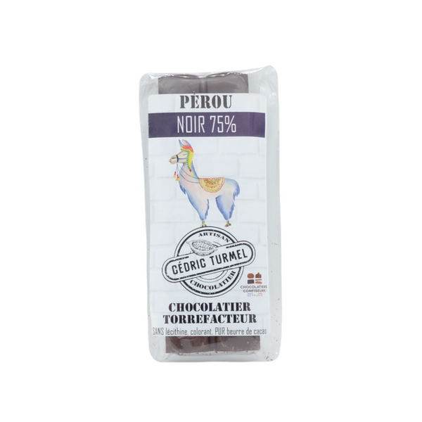 Tablette de chocolat noir 75% du Pérou de Cédric Turmel en vente chez Arlo's Coffee artisan torréfacteur à Rambouillet