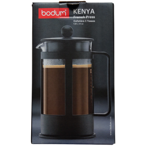 Cafetière à piston de Bodum Kenya en verre et ABS. Convient pour 8 tasses et peut contenir jusqu'à 1L. Dimensions : 147 x 110 x 232mm. Vendu chez Arlo’s Coffee, artisan torréfacteur de café de spécialité situé à Rambouillet dans les Yvelines. Café en grain et moulu. Café éthique et responsable. 