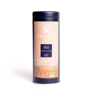 Melle Cookies Bio / L'autre thé / Thé blanc / Ce mélange de thé blanc et thé vert bio vous ravira par ses subtiles notes gourmandes de cookie. Il est agrémenté de fleurs de souci. Ce thé est naturellement léger en théine et est subtil au goût.  Composé du bourgeon terminal et de deux jeunes pousses, ce thé blanc est cueilli à la main uniquement au printemps dans la province de Fudjian en Chine dans une coopérative certifiée Agriculture Biologique. En vente chez Arlo’s Coffee, artisan torréfacteur