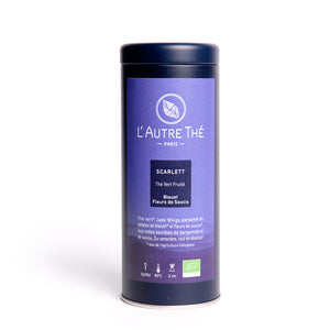 Scarlett Bio / L'autre thé / Thé vert / Arlo's Coffee / Ce thé vert biologique Scarlett est un thé vert Sencha de Chine à la bergamote avec une touche de vanille. Il est parsemé de fleurs de bleuet et de soucis.  Rond en bouche, il présente un équilibre parfait entre la vanille et la bergamote. Douceur, caractère et singularité font de ce thé une Star ! Aussi bon au petit déjeuner qu'au goûter. En vente chez Arlo’s Coffee, artisan torréfacteur de café de spécialité situé à Rambouillet dans les Yvelines. 
