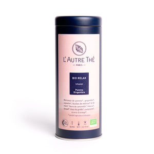 Tisane - Bio relax / L'autre thé / Arlo's Coffee / Cette tisane bio est composée d'ingrédients connus pour leurs propriétés relaxantes : cannelle réconfortante, mélisse tranquillisante, camomille calmante, hibiscus hypotensif, girofle anti-fatigue, cardamome et écorces d'orange apaisantes.  Sans théine, idéale après une journée de travail ! En vente chez Arlo’s Coffee, artisan torréfacteur de café de spécialité situé à Rambouillet dans les Yvelines, ile de France. 