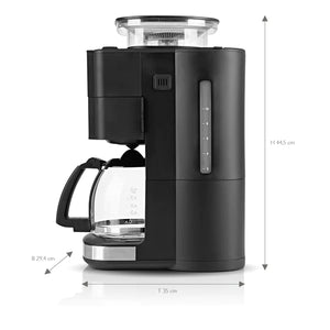 Machine FRESH-AROMA-PERFECT BEEM. En verre, plastique, acier inoxydable , bac à grains, Filtre. Permet trois réglages de mouture, de fin à grossier. Verseuse en verre 1,25L, jusqu'à 10 tasses. Plaque chauffante verrouillable. Compartiment à grain de café. Porte filtre. Pré programmer pour votre routine matinale grâce à la minuterie 24 heures. Retrouvez-là chez Arlo's Coffee, artisan torréfacteur à Rambouillet (Yvelines). 
