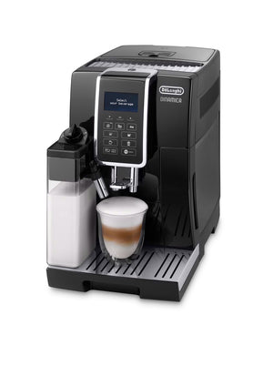 Machine DE’LONGHI Dinamica FEB3555.B - broyeur expresso connecté, coloris noir plastique, panneau de commande intuitif avec écran couleur tactile, 6 recettes café dont 4 en accès direct. Machine adaptée pour l’usage à domicile, En vente chez Arlo’s Coffee, artisan torréfacteur de café de spécialité situé à Rambouillet dans les Yvelines, ile de France. Un coffret de café en grain offert avec l'achat d'une machine. 