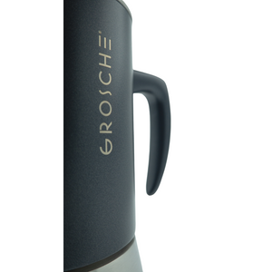 Cafetière à l'italienne induction de la marque Grosche, en acier inoxydable - couleurs : acier et noir - Version 6 tasses 260ml, Disponible chez Arlo's Coffee, atelier de torréfacteur, torréfacteur de café de spécialité situé dans les Yvelines, ile de france. 